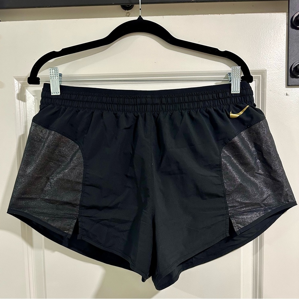 Nike Women's Black and Metallic Gray Athletic Shorts